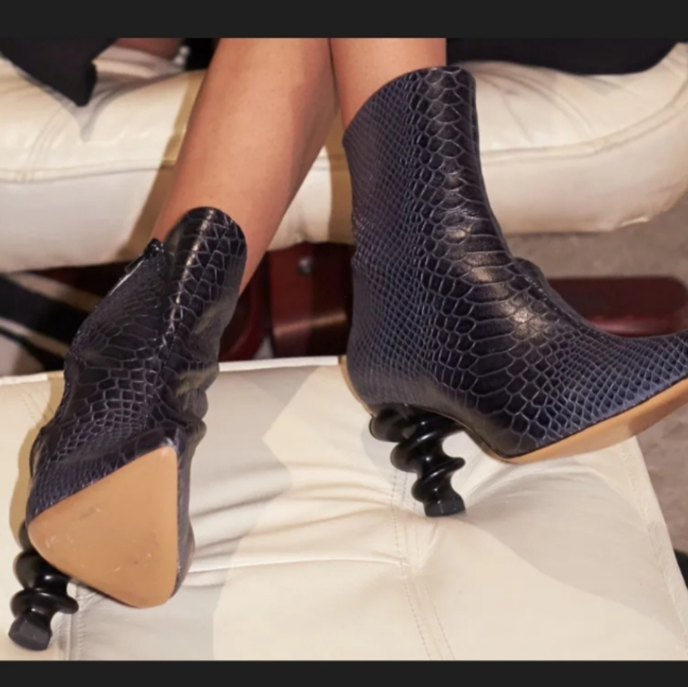 KALDA Snake Embossed Black Ankle Boots USED ONCE..